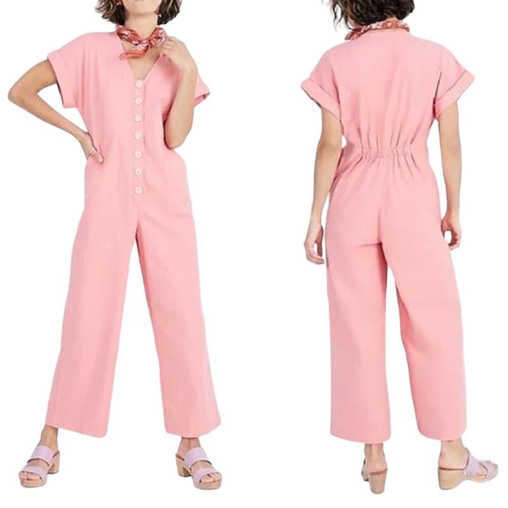 Madewell Button-Front Day Wide Leg Relaxed Jumpsuit Romantic Coral Womens Sz 00